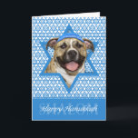 Hanukkah Star of David - Pitbull - Tigger Holiday Card<br><div class="desc">What could make saying Happy Hanukkah more fun than having this Pitbull Dog wearing a Yamaka surrounded by the Star of David. This whimsical holiday design will be sure to delight your friends and family as well as other animal lovers. This design is available in over 100 Dog Breeds. If...</div>