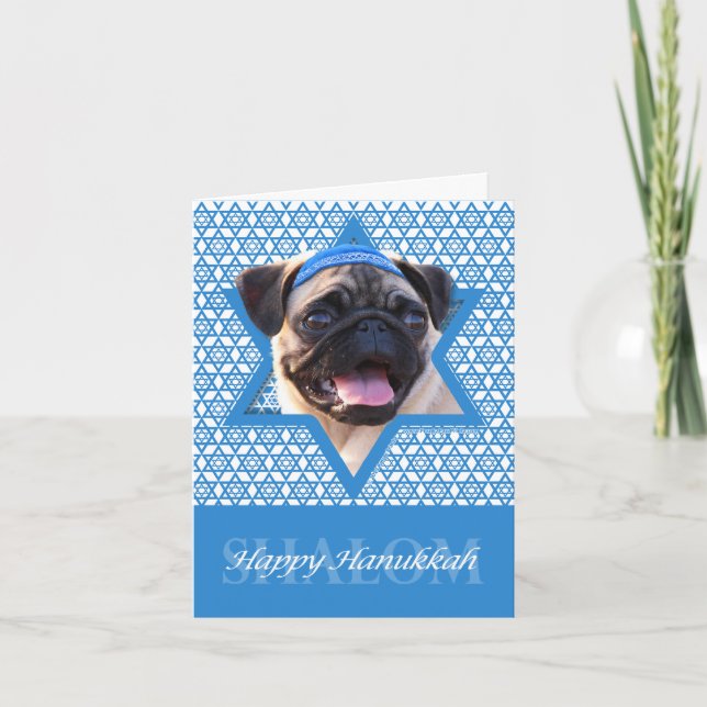 Hanukkah Star of David - Pug Holiday Card (Front)