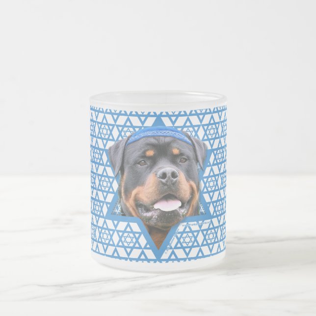Hanukkah Star of David - Rottweiler Frosted Glass Coffee Mug (Center)