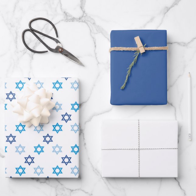 Hanukkah Star of David Set Wrapping Paper Sheet (Front)