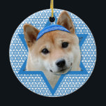 Hanukkah Star of David - Shiba Inu Ceramic Tree Decoration<br><div class="desc">What could make saying Happy Hanukkah more fun than having this Shiba Inu Dog wearing a Yamaka surrounded by the Star of David. This whimsical holiday design will be sure to delight your friends and family as well as other animal lovers. This design is available in over 100 Dog Breeds....</div>