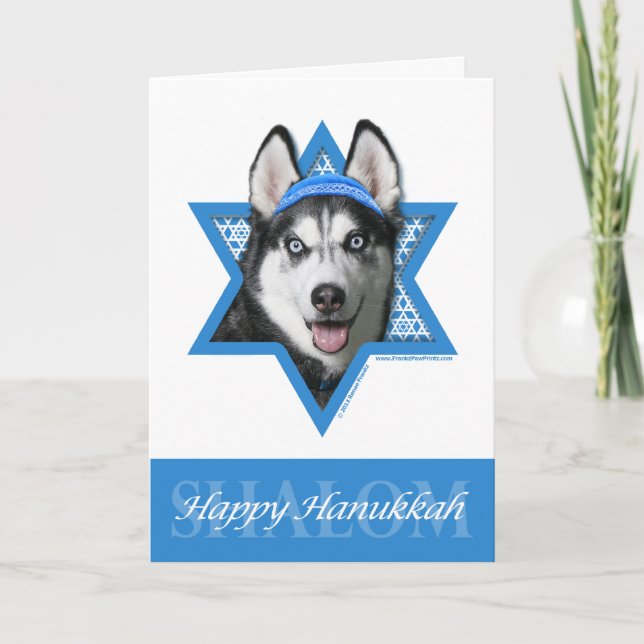 Hanukkah Star of David - Siberian Husky Holiday Card (Front)