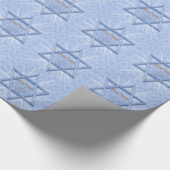 Hanukkah Star of David with Menorah and Swirls Wrapping Paper (Corner)