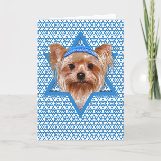 Hanukkah Star of David - Yorkshire Terrier Holiday Card (Front)