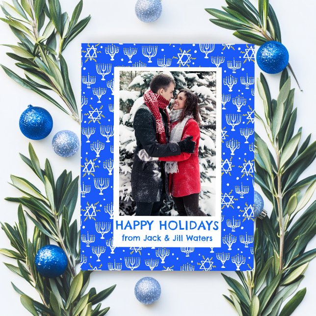 Hanukkah Stars Menorahs CUSTOM PHOTO  Holiday Postcard (Hanukkah Stars Menorahs CUSTOM PHOTO Holiday Postcard
)