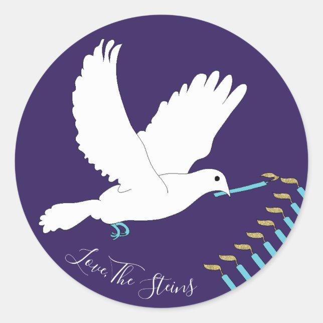 Hanukkah Stickers (1 1/2"/3")"Dove Menorah/Gold" (Front)