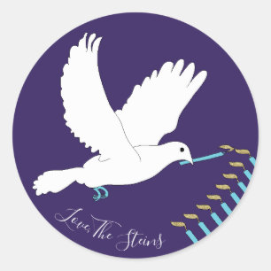 Hanukkah Stickers (1 1/2"/3")"Dove Menorah/Gold"