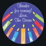 Hanukkah Stickers (1 1/2" or 3") Colourful Candles<br><div class="desc">Hanukkah stickers, "Colourful Happy Hanukkah Candles." Personalise by changing font size, style, colour and wording. So many uses: To and From gift stickers, Thank You stickers on treat bags, Cake Toppers (stick on heavy cardstock, cut out sticker, tape toothpick on back of cardstock), or how about Gift Tags (stick on...</div>
