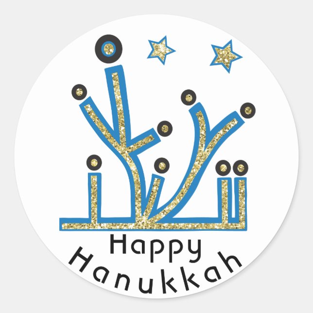 Hanukkah Stickers "Blue Bling Menorah" (Front)