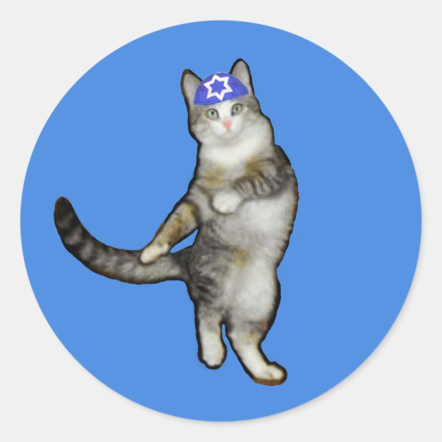 Hanukkah Stickers with Dancing Kitty Cat in Kippah (Front)
