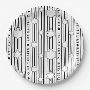 Hanukkah Stripes, Stars, and Dreidels Paper Plate