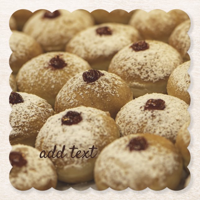 Hanukkah Sufganiyot (Jelly Doughnuts) Paper Coaster (Front)