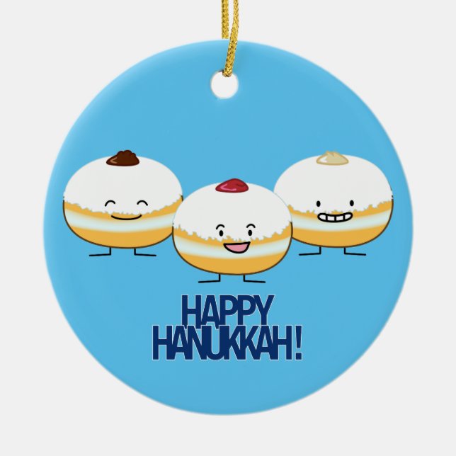Hanukkah Sufganiyot Jewish Jelly Filled Doughnut Ceramic Tree Decoration (Front)