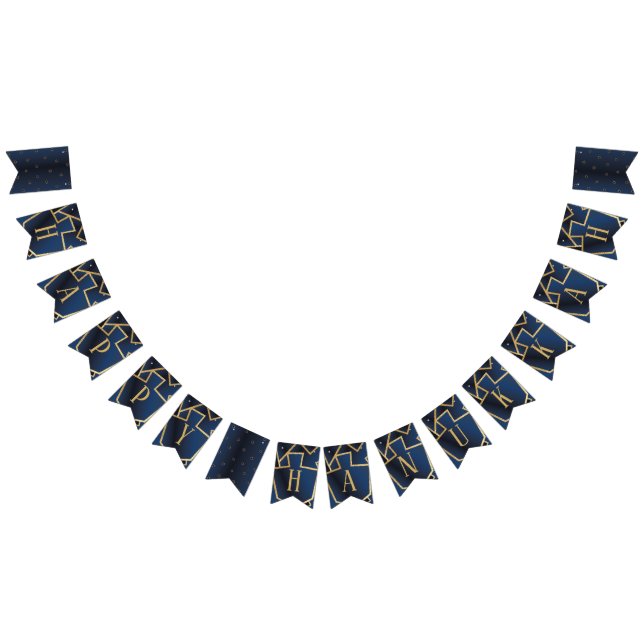 Hanukkah Swallowtail Banner Navy Gold Dreidels (All)