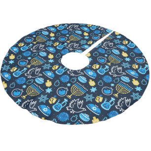 Hanukkah Symbols Blue Pattern Brushed Polyester Tree Skirt
