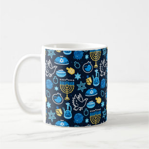 Hanukkah Symbols Blue Pattern Coffee Mug