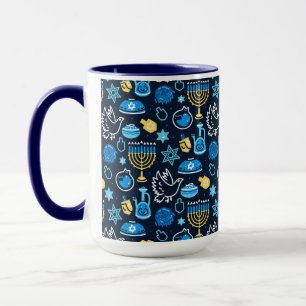Hanukkah Symbols Blue Pattern Mug