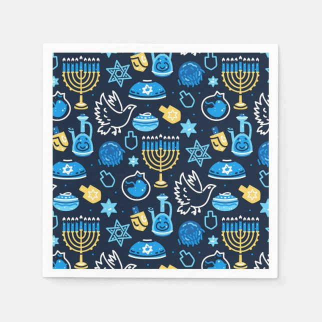 Hanukkah Symbols Blue Pattern Napkin (Front)