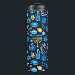 Hanukkah Symbols Blue Pattern Thermal Tumbler<br><div class="desc">Celebrate the Festival of Lights with this Hanukkah-themed pattern. Featuring traditional symbols like menorahs,  dreidels,  doves,  and Stars of David,  all in vibrant blue,  gold,  and white hues,  this design is perfect for festive products. Ideal for Hanukkah wrapping paper,  greeting cards,  and other holiday decor.</div>