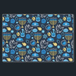 Hanukkah Symbols Blue Pattern Tissue Paper<br><div class="desc">Celebrate the Festival of Lights with this Hanukkah-themed pattern. Featuring traditional symbols like menorahs,  dreidels,  doves,  and Stars of David,  all in vibrant blue,  gold,  and white hues,  this design is perfect for festive products. Ideal for Hanukkah wrapping paper,  greeting cards,  and other holiday decor.</div>