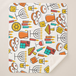 Hanukkah Symbols: Jewish Holiday Pattern. Sherpa Blanket