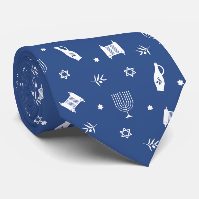 Hanukkah Symbols Tie (Rolled)