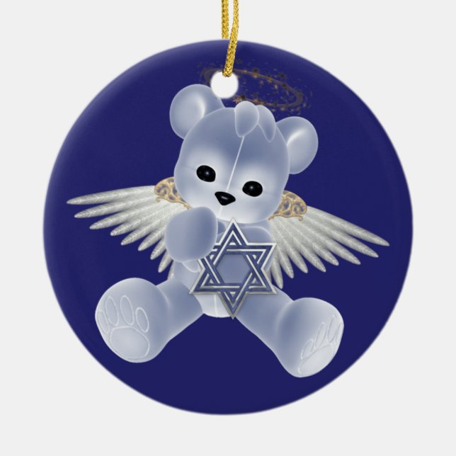 Hanukkah Teddy Bear Ceramic Tree Decoration (Front)