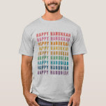 Hanukkah Text Modern Playful Rainbow Colours Moder T-Shirt<br><div class="desc">Celebrate Hanukkah in style with this vibrant and festive t-shirt featuring a bold, repeating "Happy Hanukkah" design in a rainbow of colours. The stacked typography adds a modern and playful touch, making this shirt a great choice for Hanukkah gatherings, holiday parties, or casual wear during the Festival of Lights. Perfect...</div>