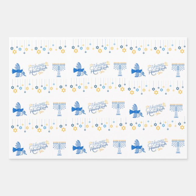 Hanukkah theme gift wrapping paper sheet (Front 2)