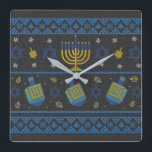 hanukkah- throw pillow square wall clock<br><div class="desc">Happy Hanukkah
Judaism 
Hebrew
Jews

hanukkah,  jewish,  christmas,  chanukah,  holiday,  funny,  jew,  happy hanukkah,  menorah,  dreidel,  chanukkah,  israel,  hebrew,  star of david,  winter,  hannukah,  holidays,  judaism,  american flag,  birthday,  kwanzaa,  xmas,  movie,  cute,  womens,  nice,  festive,  jewish christmas,  humourous,  merry</div>