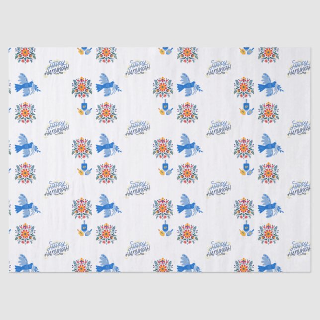 Hanukkah Tissue paper – dreidel , floral (Front)