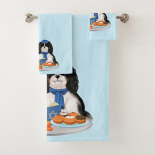 Hanukkah Tri-Coloured Cavalier King Charles Spanie Bath Towel Set
