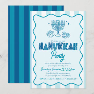 Hanukkah Turquoise Fun Typography Doodles Stripes Invitation