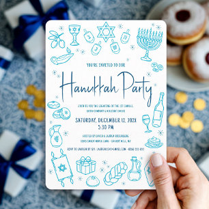 Hanukkah Turquoise Hand Drawn Doodle Playful Party Invitation