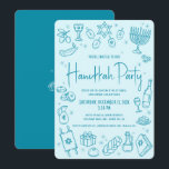 Hanukkah Turquoise Hand Drawn Doodles Whimsical Invitation<br><div class="desc">Happy Hanukkah.” This year, it’s time to get together with your family and friends to celebrate Hanukkah and usher in the festival of lights. Fun, whimsical turquoise blue handwritten sophisticated typography and hand drawn whimsical Hanukkah icon doodle illustrations overlay a pale turquoise blue background. Additional white hand drawn doodles on...</div>