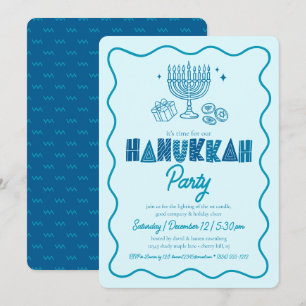 Hanukkah Turquoise Typography Playful Doodle Party Invitation