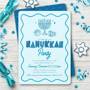 Hanukkah Turquoise Typography Playful Doodle Party Invitation