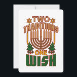 Hanukkah Two Traditions One Wish Christmukkah Holiday Card<br><div class="desc">Hanukkah best wishes with this cool and cute Two Traditions One Wish card featuring the Star of David, Christmas trees and a menorah. Customise the message on the back by clicking on the "Personalise" link above</div>