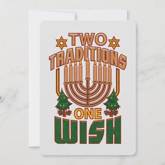 Hanukkah Two Traditions One Wish Christmukkah Holiday Card (Front)