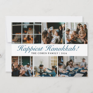 Hanukkah Typography Blue family photo Collage  Holiday Card