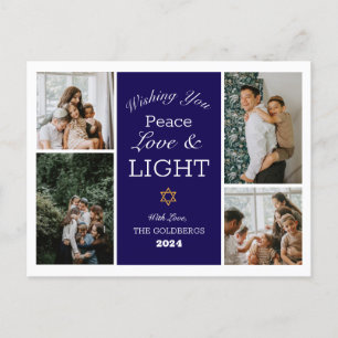 Hanukkah Typography Blue family photo Collage Holiday Postcard