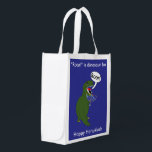 Hanukkah Tyrannosaurus Rex Dinosaur Reusable Grocery Bag<br><div class="desc">A green Tyrannosaurus Rex Dinosaur holds a menorah and says "Roar!" against a blue background on a reusable Hanukkah themed bag. ALL the text can be customised to fit your needs!</div>