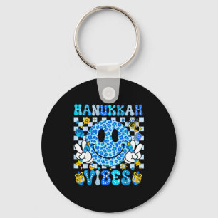 Hanukkah Vibes Groovy Smile Face Jewish Holiday Ch Key Ring