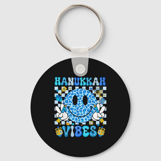 Hanukkah Vibes Groovy Smile Face Jewish Holiday Ch Key Ring (Front)