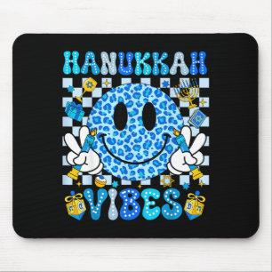 Hanukkah Vibes Groovy Smile Face Jewish Holiday Ch Mouse Mat