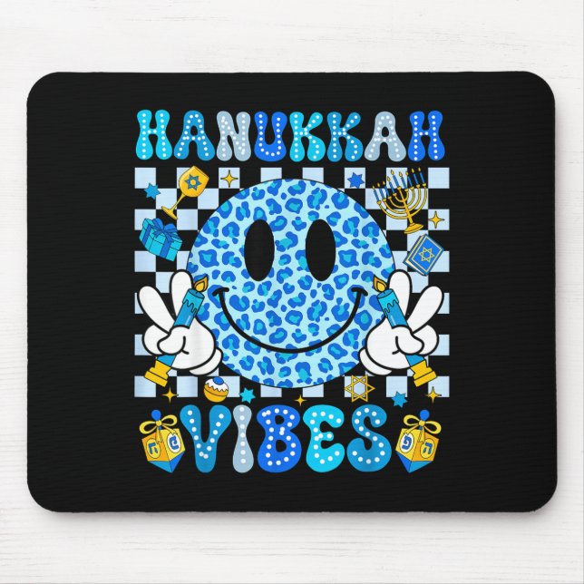 Hanukkah Vibes Groovy Smile Face Jewish Holiday Ch Mouse Mat (Front)