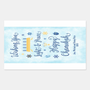 Hanukkah Whimsical Light and Peace Rectangular Sticker