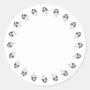 Hanukkah white and black Dreidel border blank cute Classic Round Sticker
