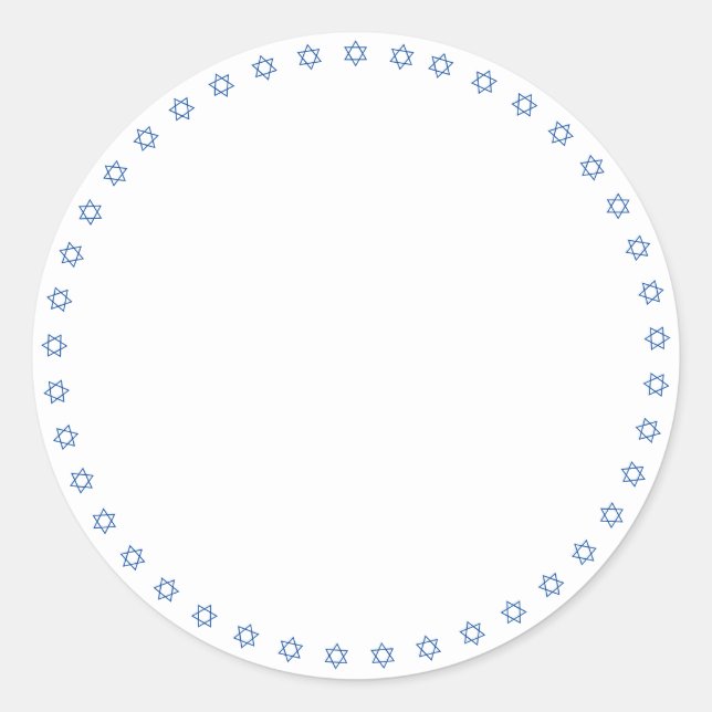 Hanukkah white blue Magen David border blank Classic Round Sticker (Front)