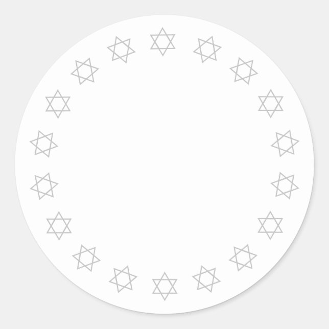 Hanukkah white grey Stars of David border blank Classic Round Sticker (Front)
